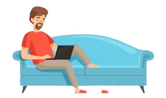 a person sitting on a sofa with a laptop