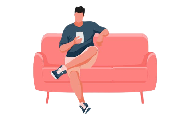a person sitting on a sofa with a mobile